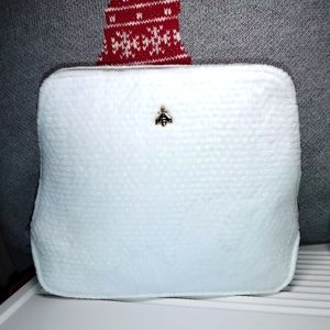 GUERLAIN White Fluffy Cosmetics Bag NEW Gold Hardware, 7"x8.5"X3", Bee Logo